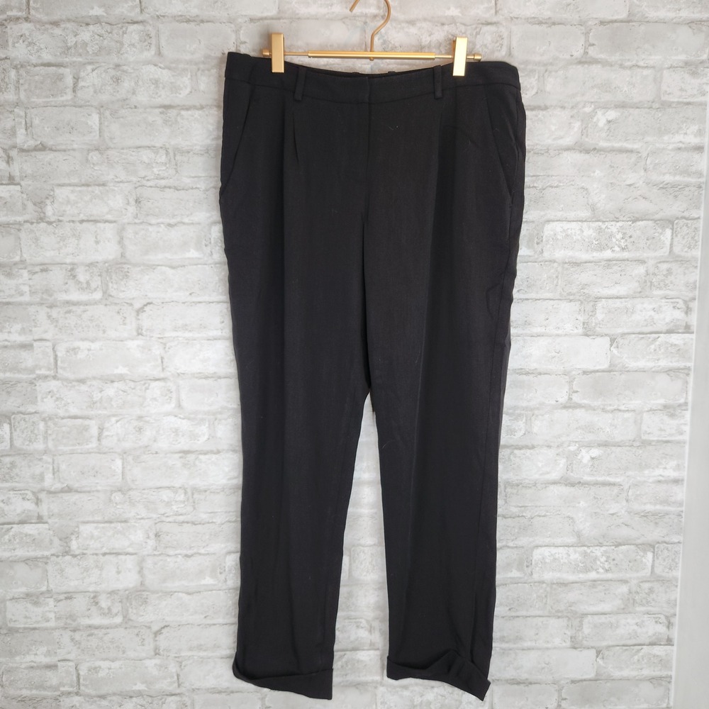 Theory Dress Pants Black Wool Silk Blend Pleated Professional 12